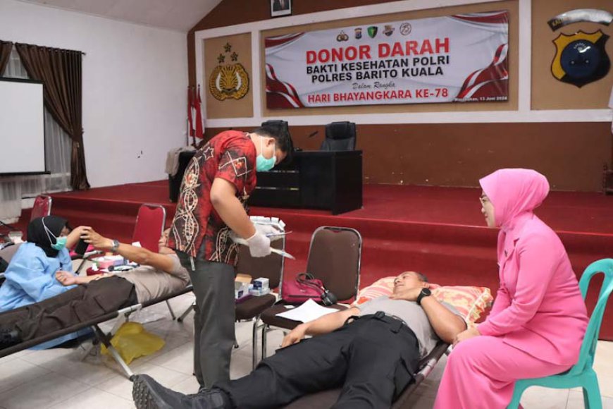 Sambut Hari Bhayangkara, Polres Batola Gelar Donor Darah dan Bantuan Cegah Stunting