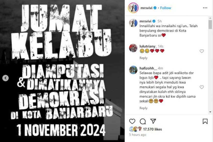 Viral Unggahan Vivi Zubedi Usai Sang Suami Didiskualifikasi KPU Banjarbaru