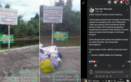 Potret Ironis di Jalan Trans Kalimantan Batola, Sampah Bertumpuk di Bawah Papan Peringatan