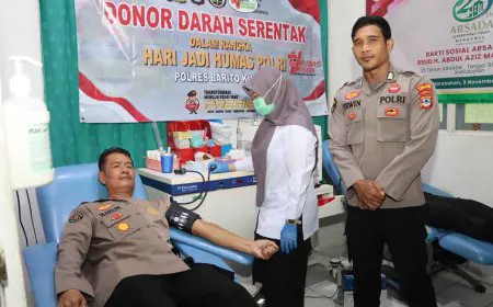 Puluhan Personel Polres Batola Meramaikan Donor Darah Hari Jadi Humas Polri ke-74