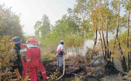 Karhutla di Jejangkit Meluas, Julong Group Bersama Polres Batola dan Relawan Berjibaku Hingga Malam