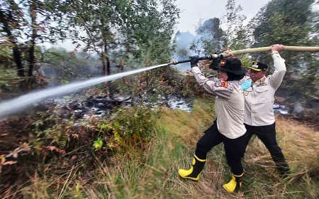 Surfaktan Polda Kalsel Mulai Dicoba Polres Batola, Bara Karhutla Langsung Padam